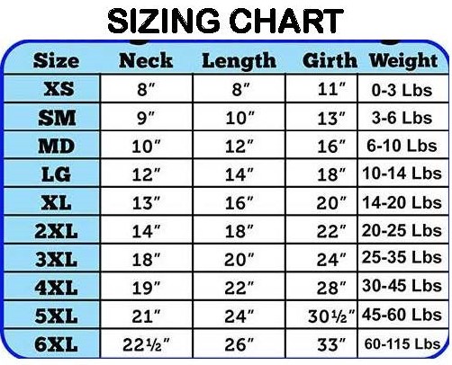 Dogs and Cats sizing chart