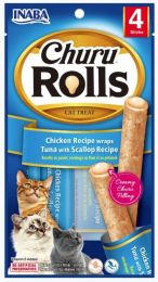 Inaba Churu Rolls Cat Treat Chicken Recipe wraps Tuna with Scallop Recipe (size: 4 count)