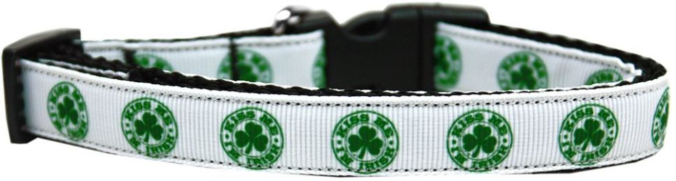 Kiss Me - I'm Irish Nylon Ribbon Dog Collars (Color: , size: Medium Narrow)