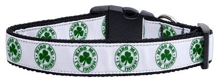 Kiss Me - I'm Irish Nylon Ribbon Dog Collars (Color: , size: medium)