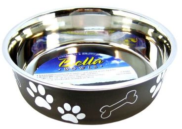 Loving Pets Stainless Steel & Espresso Dish with Rubber Base (size: Medium - 6.75" Diameter)