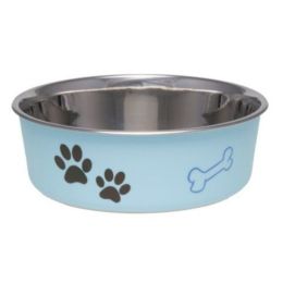 Loving Pets Stainless Steel & Light Blue Dish with Rubber Base (size: Small - 5.5" Diameter)