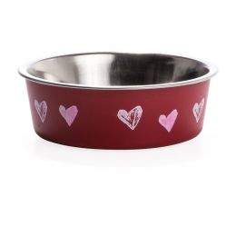 Loving Pets Stainless Steel & Red Hearts Bella Bowl with Rubber Base (size: 1 Count)