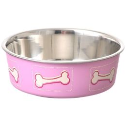 Loving Pets Stainless Steel & Coastal Pink Bella Bowl with Rubber Base (size: Small - 1.25 Cups (5.5"D x 2"H))