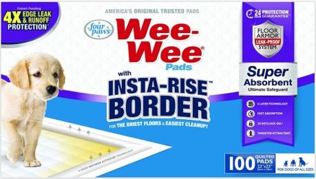 Four Paws Wee Wee Insta Rise Border Quilted Pads (size: 100 count)