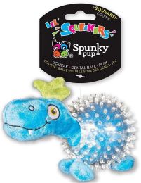 Spunky Pup Lil Squeakers Dino In Cear Spiky Ball Dog Toy Assorted Colors (size: 1 Count)