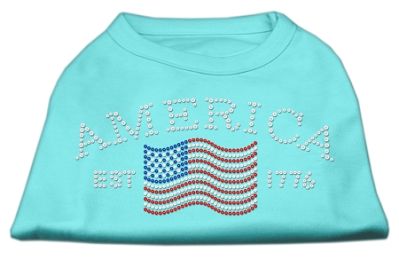 Classic American Rhinestone Shirts (Color: Aqua, size: XS)