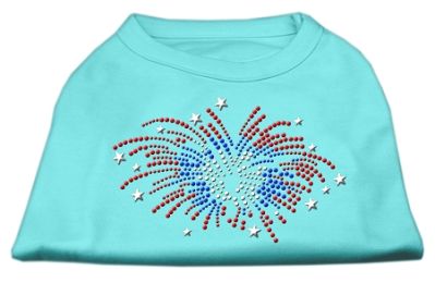 Fireworks Rhinestone Shirt (Color: Aqua, size: XL)
