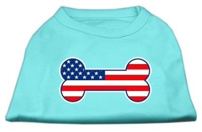 Bone Shaped American Flag Screen Print Shirts (Color: Aqua, size: XXXL)