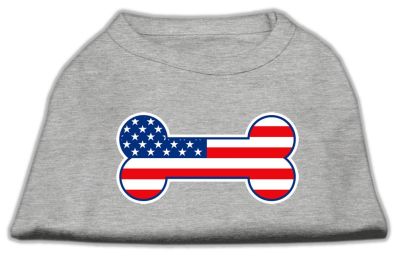 Bone Shaped American Flag Screen Print Shirts (Color: Grey, size: XXXL)