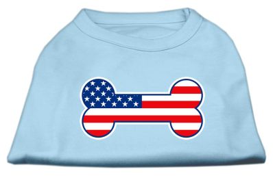 Bone Shaped American Flag Screen Print Shirts (Color: Baby Blue, size: XXXL)