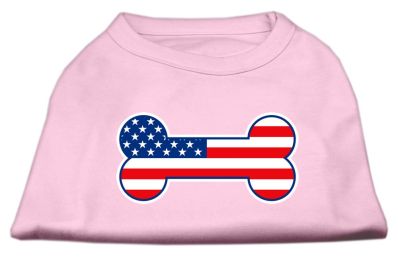 Bone Shaped American Flag Screen Print Shirts (Color: Light Pink, size: XXXL)