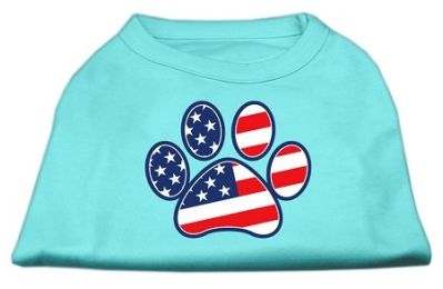 Patriotic Paw Screen Print Shirts (Color: Aqua, size: XXXL)